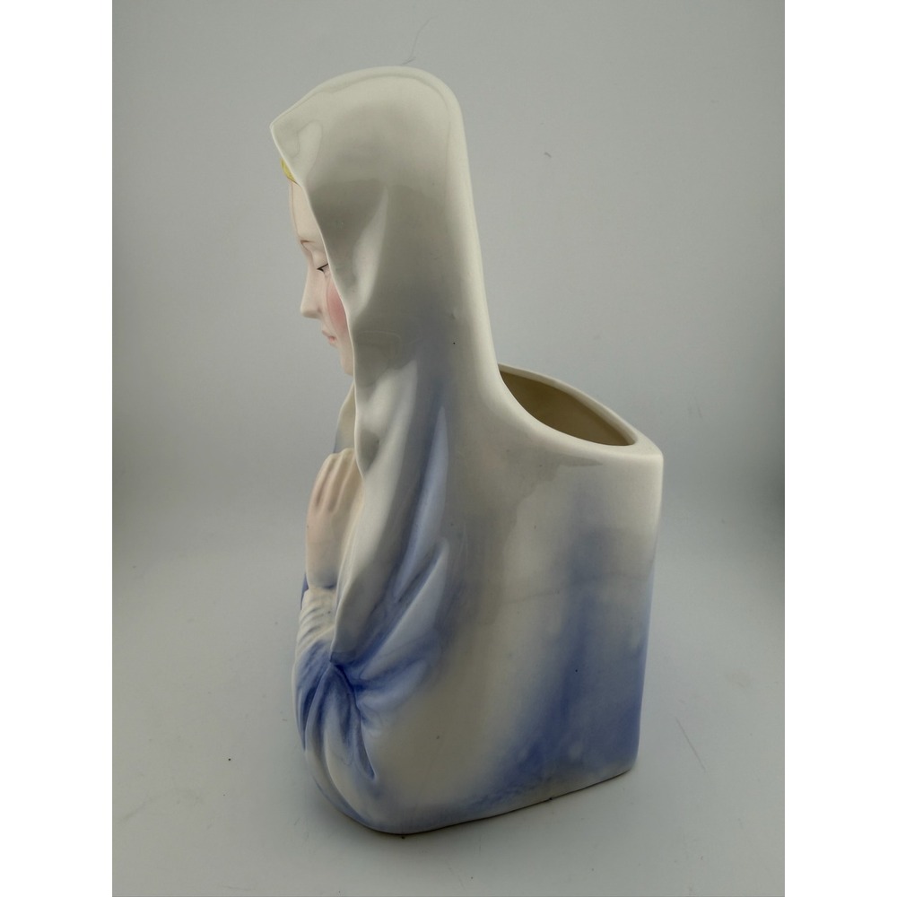 Relpo Virgin Mary Planter 8in Blue White Excellent Vintage Madonna Bust 6355 - Picture 5 of 10